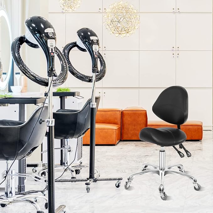 Saddle Stool Dental Hygienist Chair with Back Support, Rolling Esthetician Saddle Stool for Lash Salon Tattoo Shop Spa Dentist Clinic (with Backrest, Black)