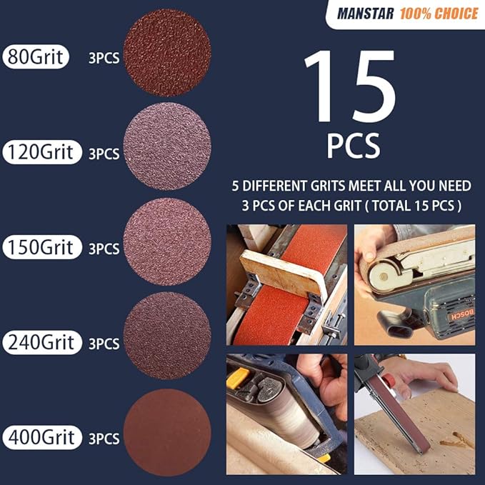 15 Pcs 1 x 42 Inch Assorted Aluminum Oxide Sanding Belt, 80/120/150/240/400 Grit