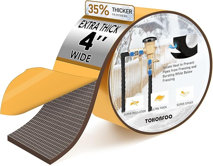 Pipe Insulation Tape, Foam Insulation Tape for Outdoor Pipes Winter Freeze Protection, Foam Pipe Insulation Wrap, Heat Tape for Water Pipes, Copper Pipes, PVC, AC Line, 4in x 15ft, Brown