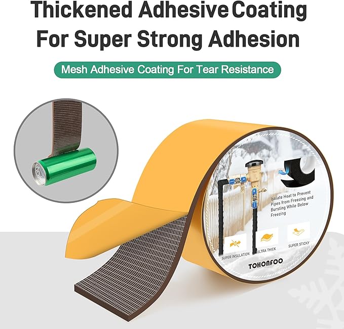 Pipe Insulation Tape, Foam Insulation Tape for Outdoor Pipes Winter Freeze Protection, Foam Pipe Insulation Wrap, Heat Tape for Water Pipes, Copper Pipes, PVC, AC Line, 4in x 15ft, Brown