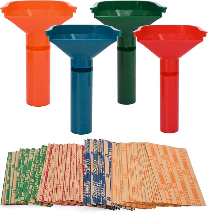 L LIKED 150 Assorted Flat Striped Coin Wrappers & 4 Coin Sorters Tubes by LLIKED