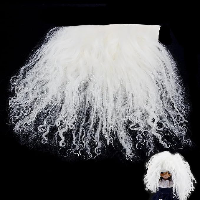arricraft White Wool Doll Wig, Curly Hair, 5.5x9.45x0.12 Inch, DIY Doll Making by ARRICRAFT