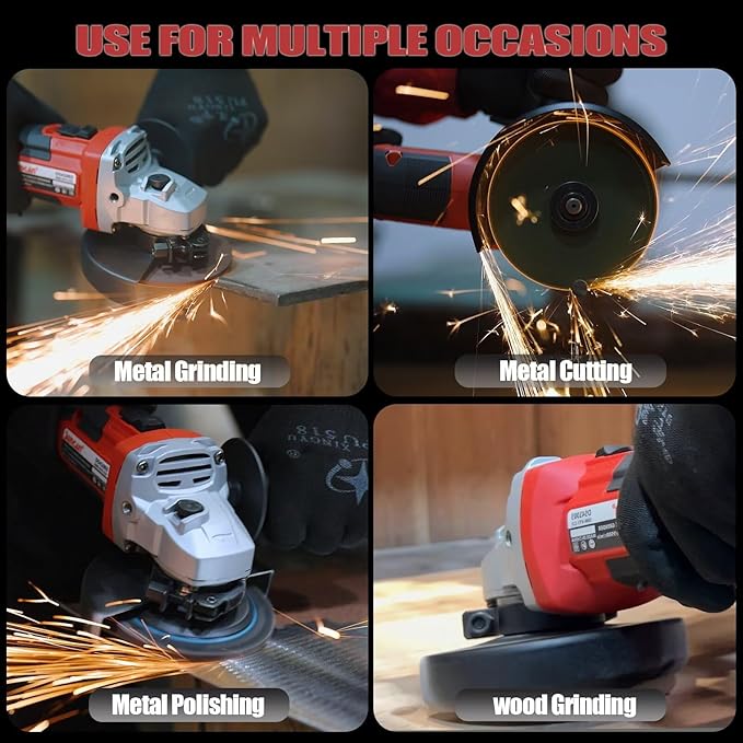 Cordless Angle Grinder, 20V Power Grinder with 4.0 Ah Battery, 9500 RPM Brushless Grinder Tool with 3 Variable Speeds for Metal Cutting, Griding, Polishing, 4 1/2 Inch