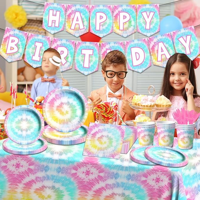 142Pcs Tie Dye Birthday Party Decorations, Colorful Birthday Party Supplies - Image 5