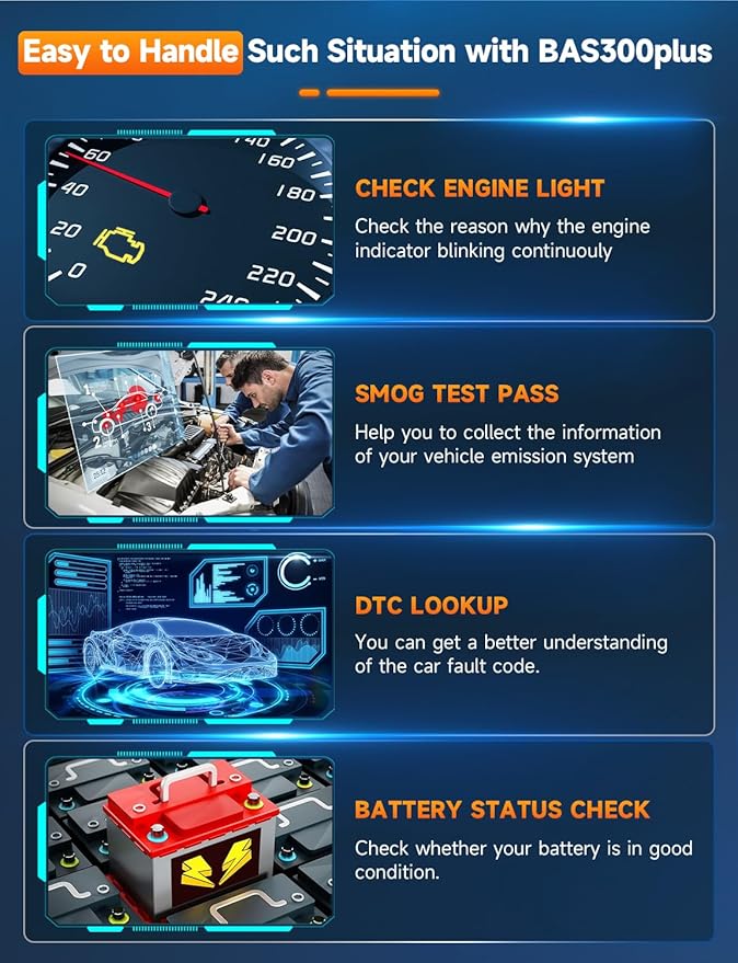 AUTOPHIX 2 IN 1 OBD2 Scanner with Battery Tester, BAS300 Plus 12V 100-2000 CCA Battery Charging Cranking Test Car Code Reader, Full OBD2 Diagnosis Check Engine Diagnostic Scan Tool Battery Load Tester