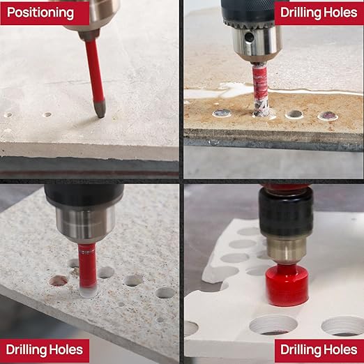 Diamond Core Drill Bit Set - 7pcs (6/8/10/20/35mm+35mm Beveling Chamfer Bit+6mm Carbide Drill Bit) Diamond Hole Saw Kit for Porcelain Ceramic Tile Marble Granite