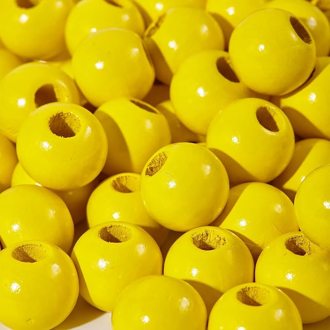 240Pcs Yellow Wood Beads 16mm for Craft Large Hole Wood Beads for Craft by Dabaiitechann