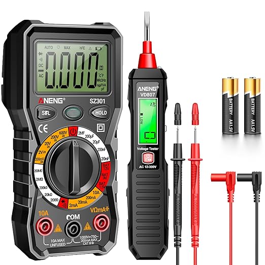 ANENG Digital Multimeter with Non Contact Voltage Tester,Ohm Volt Amp Meter,Measure AC/DC Voltage,Current,Resistance,Continuity,Diodes,with LCD Display,Flashlight,Pocket-Sized Automotive Detector