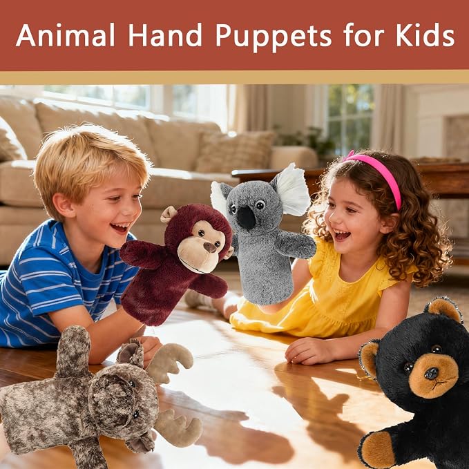 4 PCS Animal Hand Puppet Set 11'' Soft Realistic Wild Plush Puppets Toys - Image 2