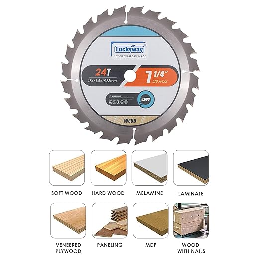 Luckyway 3-Pack 7-1/4 Inch 24T Framing with 5/8 Inch Arbor TCT Circular Saw Blade for Cutting Wood