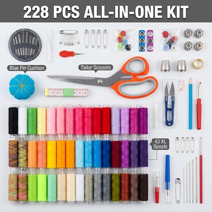 Forypretty Sewing Kit for Adults, 43 XL Thread Spools, Travel Sewing Kit for - Image 2