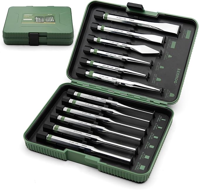12-Piece Punch and Chisel Set, Including Pin Punch, Cold Chisel, Taper Punch, Center Punch, Carrying Case, Widely Used in Factories, Repair Shops, Home