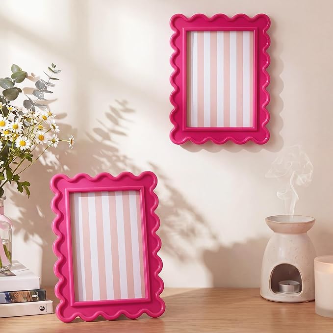 AceOrbit 4x6 Inches Rose-red Flower Wavy Scalloped Picture Frame Cute Wavy Edge - Image 5