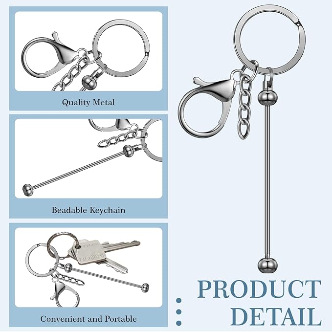 Tondiamo 12 Pcs Beadable Keychains Bars Bulk Blank Beaded Metal Keychain - Image 3