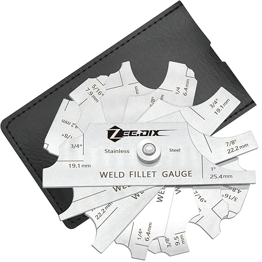 ZeeDix Metal Fillet Weld Gauge Set, Stainless Steel Welding Inspection Gauge Tool(1/8" - 1") Ulnar Metric & Inch