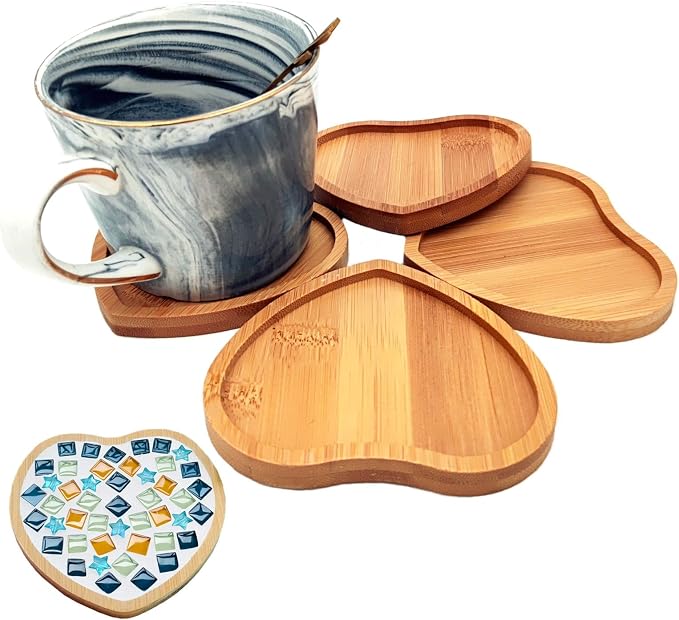 4PCS Mosaic Bamboo Coasters for Crafts, Blank Base Trays, Drinking Cup Coaster by Esweny