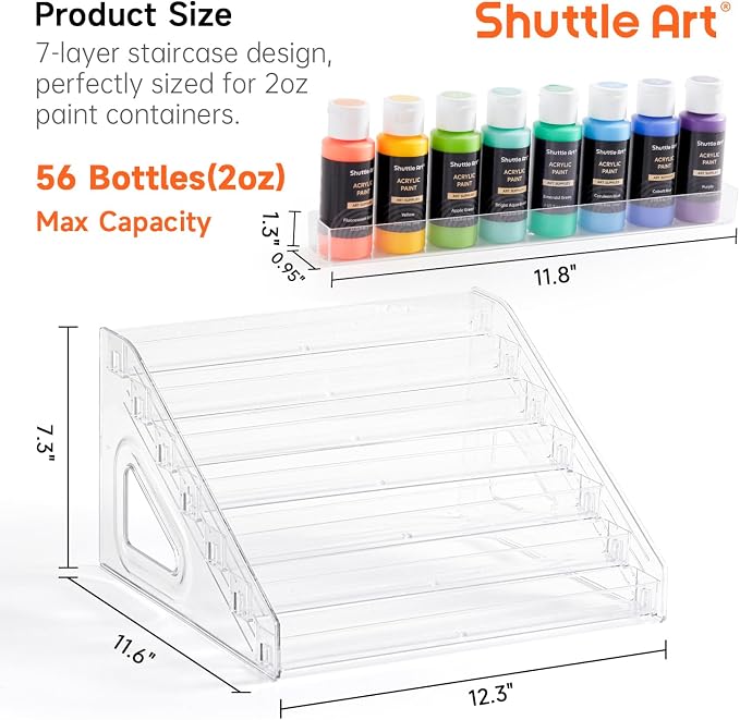 Shuttle Art Acrylic Paint Organizer, 7 Layers Clear Storage Rack, Snap On - Image 3