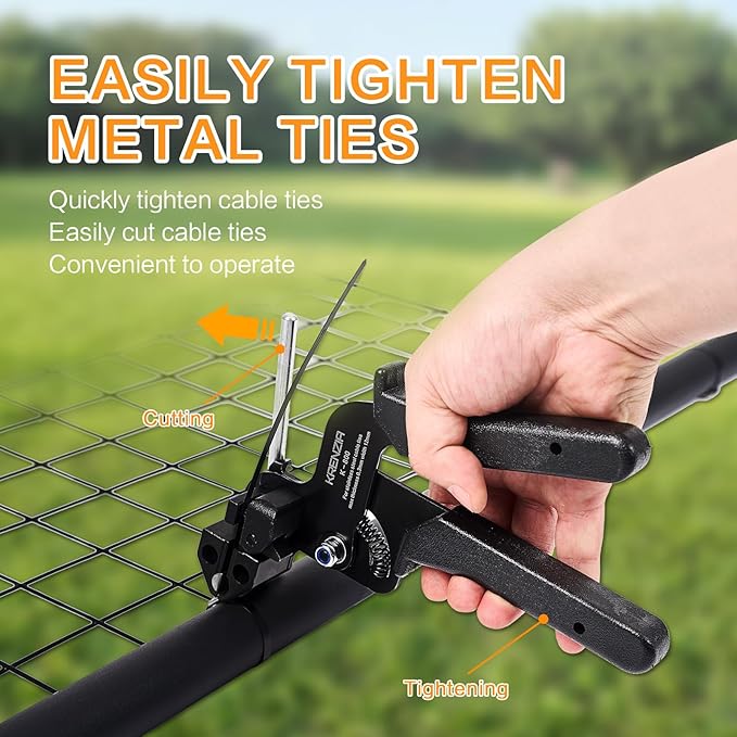 Stainless Steel Cable Tie Gun Kit：With 300pcs Uv Resistant Black Metal Zip Ties Heavy Duty Outdoor (150 Each of 8, 12 Inch) Adjustable Fastening Cutting Tie Tool Sets，for Chainlink Fence，Exhaust Wrap