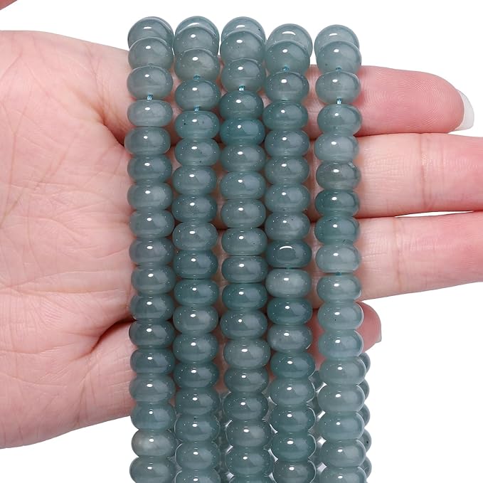 Songxi 5x8mm Natural Blue-Green Chalcedony Stone Rondelle Beads, Gemstone by SongXi