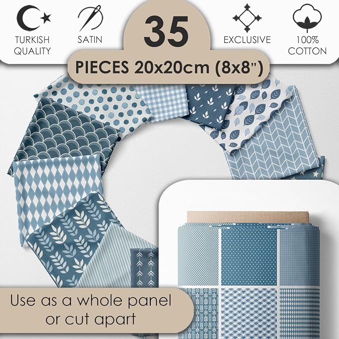 Cotton Satin Patchwork Fabric Panel – 35 Designs, 20×20 cm Squares, Single - Image 2