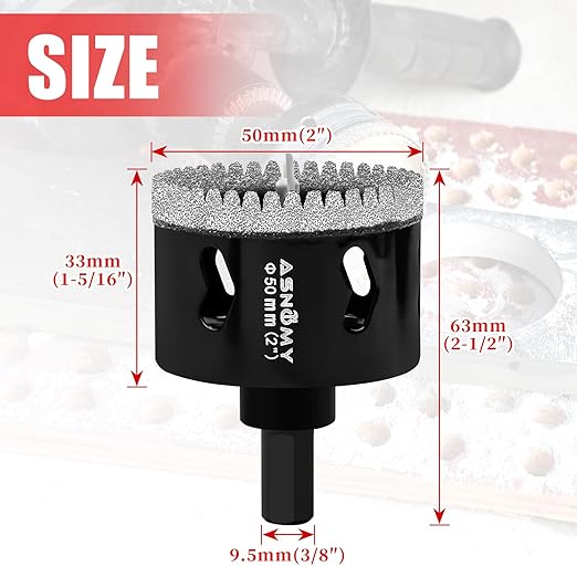 2 Inch Diamond Hole Saw with Pilot Drill Bit, 2" Serrated Brazing Tile Hole Saw Diamond Core Drill Bits with Guiding Bit for Ceramic Porcelain Tile Glass Stone Granite Marble