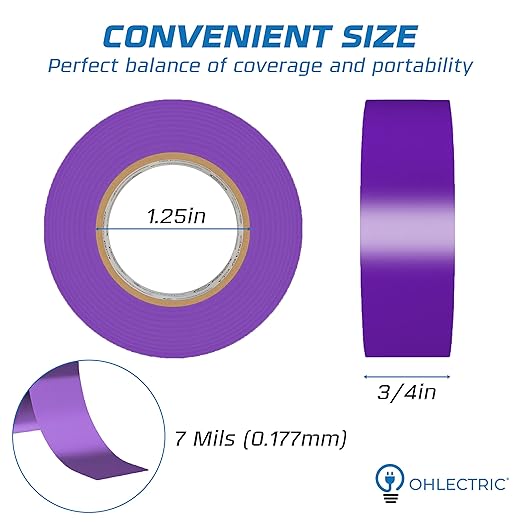 OHLECTRIC Professional Grade Vinyl Electrical Tape (20 Pack) Purple - 7 Mil Thick Flame-Retardant, Heat & Weather Resistant 3/4 Inch x 60 Feet | Ideal for Contractors & Electricians