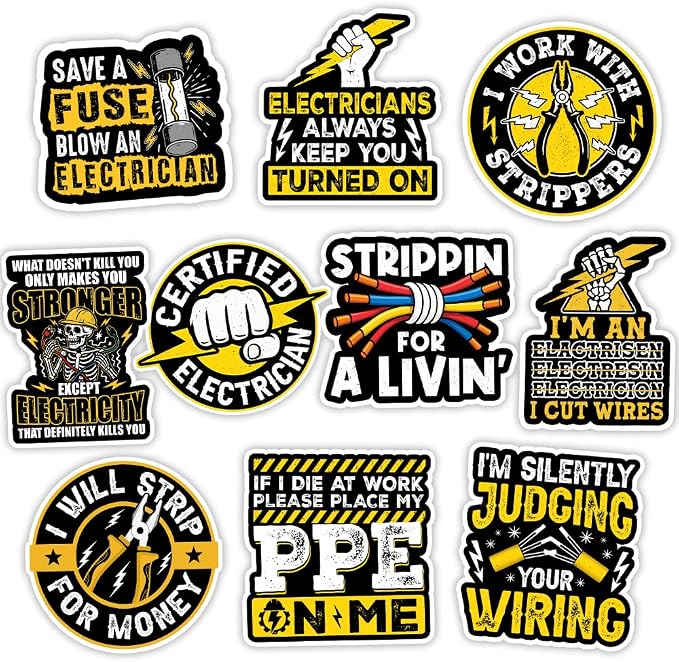 MAIANEY Funny Electrician Stickers Pack – Waterproof Vinyl Decals by Maianey