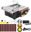 Mini Table Saw, 1.2x16.5in Multifunktional Small Table Saw With 10 Sanding Belts, 300W Dual Motor Control Belt Sander for Metal, Wood, Aluminum and Other Grinding and Cutting Tools
