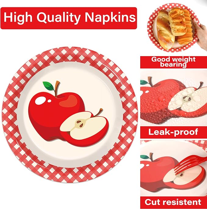 Qyeahkj 100 Pcs Apple Party Supplies Back to School Plates and Napkins Fruit - Image 3