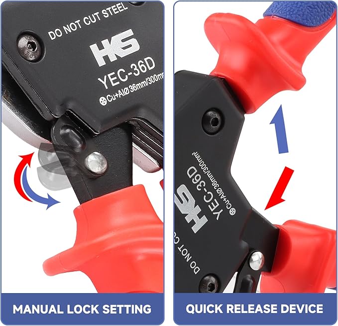 HKS Ratchet Cable Wire Cutter Heavy Duty for Cutting Electrical Aluminum Copper and Multi-core Cables up to 300mm² YEC-36D Chrome-plated VER