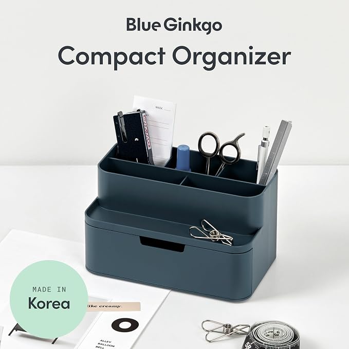 BLUE GINKGO Compact Desk Organizer – Small 5-Compartment, Half Drawer Storage – - Image 2