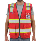 Dib Safety Reflective Mesh Vest High Visibility Two Tone with Pockets and Zipper, Red Mesh with Yellow Trim S