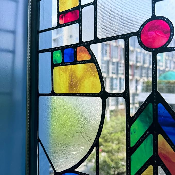 Original Hand Drawn Faux Stained Glass Window Film Double-Sided Texture Static by ChicSkin