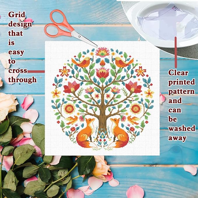 FREEBLOSS 11CT Cross Stitch Kits Tree of Animals Pattern Stamped Cross Stitch - Image 3