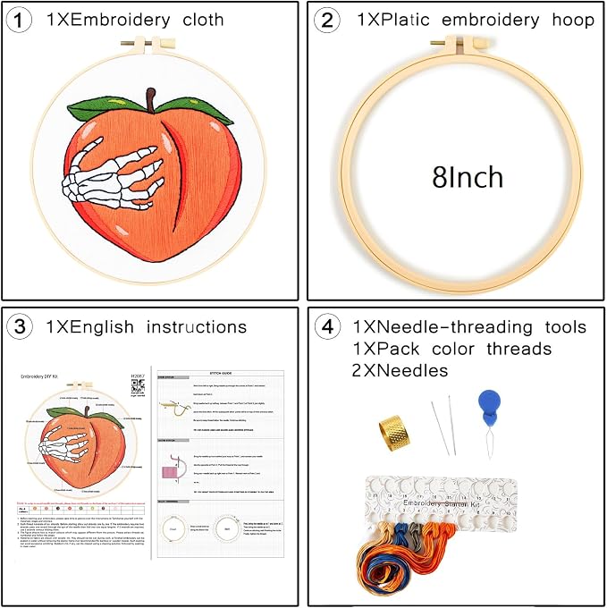Hand Bone Embroidery Kits for Beginners Adults, Peach Embroidery Starters Kits - Image 6