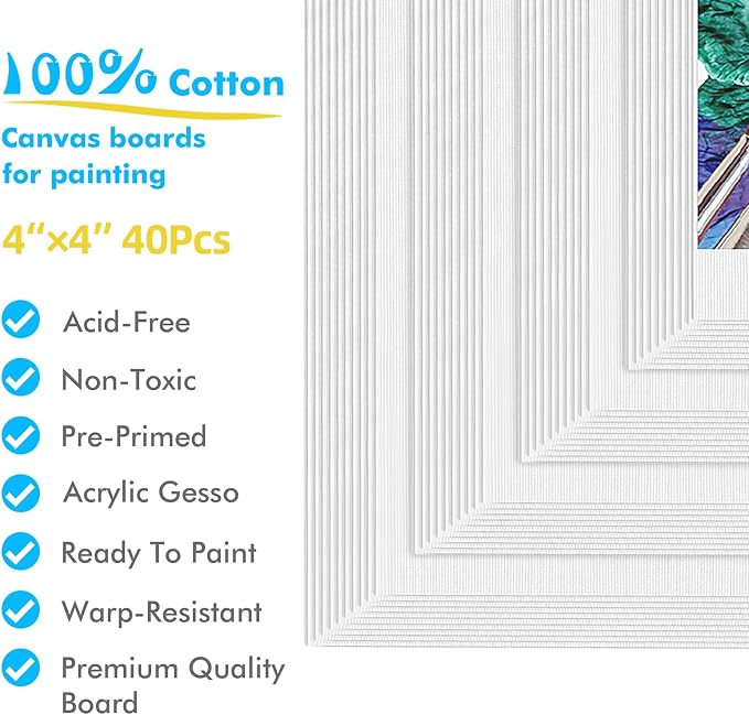 GOTIDEAL 40pcs 4x4 inch White Canvas Panels - Image 2