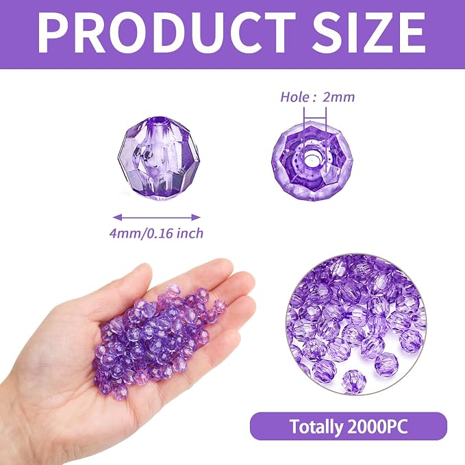 BONNY BOXX 2000pcs 4mm Acrylic Faceted Round Crystal Beads Transparent Light - Image 3