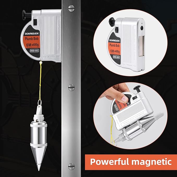 Retractable Plumb Bob Tool for Construction Industry Assignments, 14 oz(400g) Magnetic Plumb Bobs with 19 ft, Can Automatically Stretch the Line & Quickly Stabilize