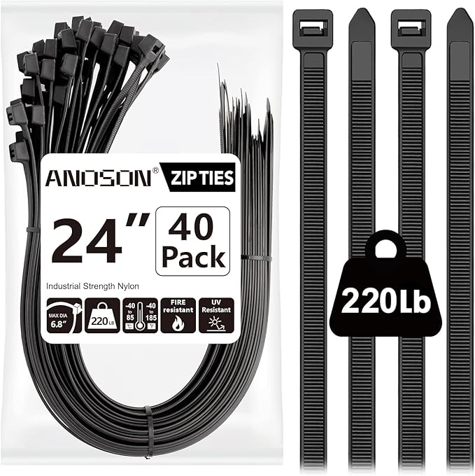 Large Zip Ties Heavy Duty Outdoor 24 inch, Heavy Duty Zip Ties 220 lbs by ANOSON