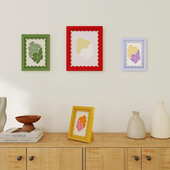 4x6 Picture Frame with Real Glass, Wooden cute 4 x 6 Photo Frame with Wavy Mat - Image 6