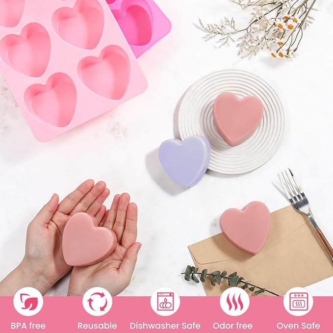 SJ Silicone Soap Molds 2 Packs, Heart Shape Soap Molds - Image 5