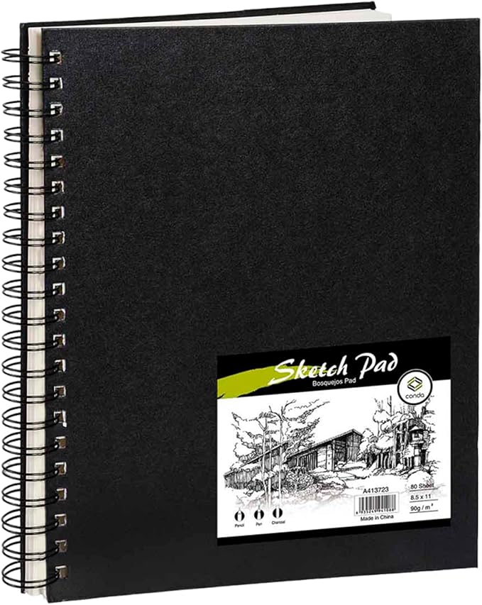 Conda 8.5"x11" Hardbound Sketch Book, 80-Sheets 90gsm Double-Sided Hardcover by CONDA