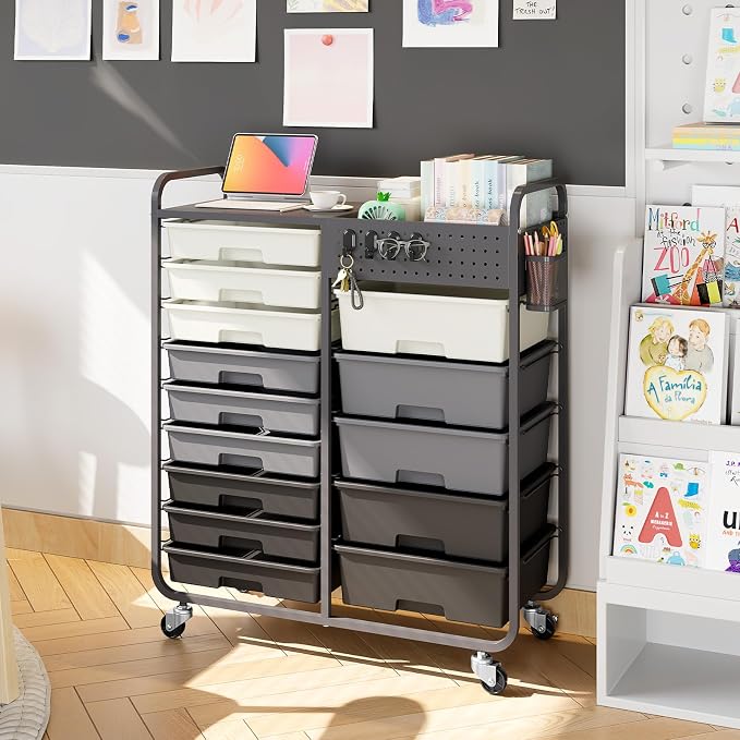 Rolling Storage Cart with Drawers, Storage Organizer Cart with Wheels and - Image 9