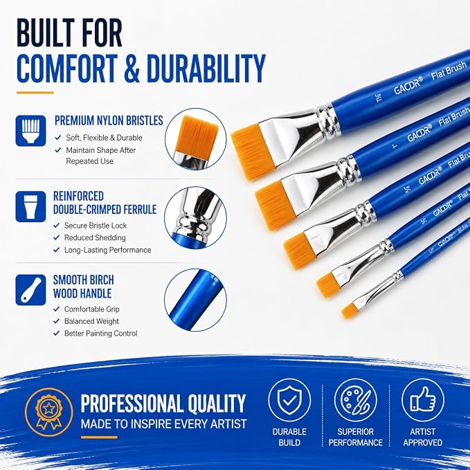 Flat Paint Brushes Set, Artist Flat Brush Set - Image 5