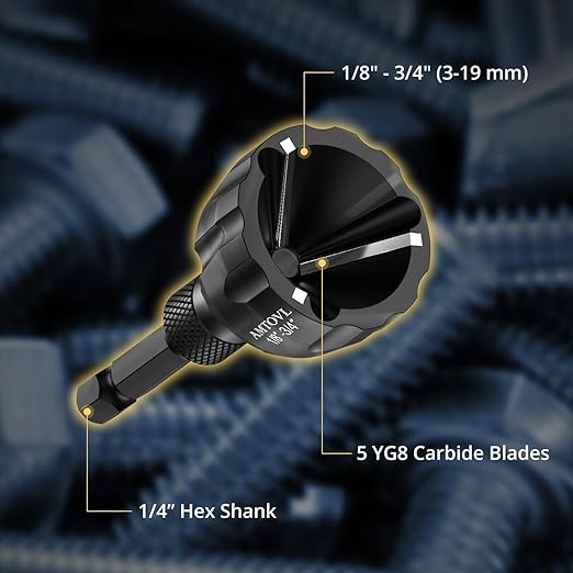 AMTOVL 4PCS Deburring External Chamfer Tool & Countersink Drill Bit Set - YG8 Tungsten Carbide & M2 HSS, Quick Release Chamfering Tool for 1/8"-1-3/8" Bolts, Thread Repair & Metal Edge Deburring