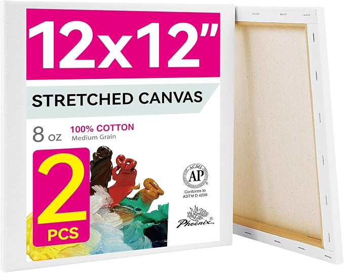 PHOENIX 12x12 Inch Pack of 2 Canvas - 8 Oz Triple Primed 5/8 Inch Profile 100% by PHOENIX