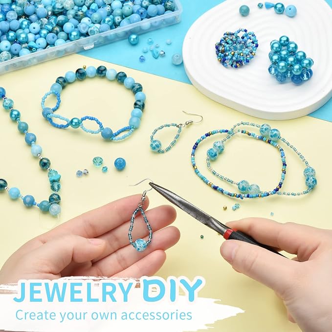 Rired 27 Assorted Craft Beads Bracelet Kit, Columbia Blue Bead Including 7 - Image 4