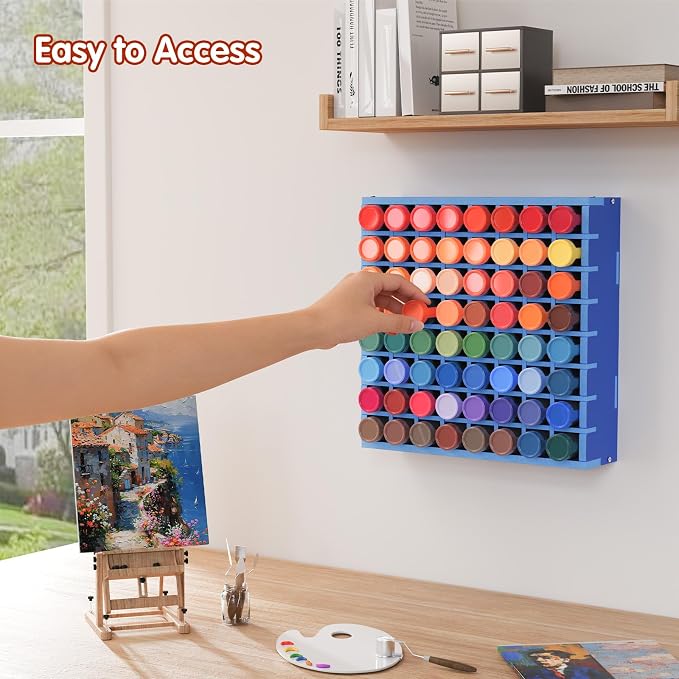 Krafetto 64 Grids Craft Paint Storage Organizer, Wall-mountable Paints Holder - Image 5
