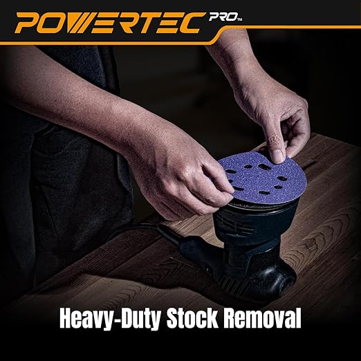 POWERTEC PRO 50PK, 5 Inch Sanding Discs Hook and Loop, 220 Grit, Zirconia Orbital Sander Sandpaper for 5 & 8 Hole Random Orbital Sanders - Automotive, Paint, Metal, Woodworking (45322Z-50)