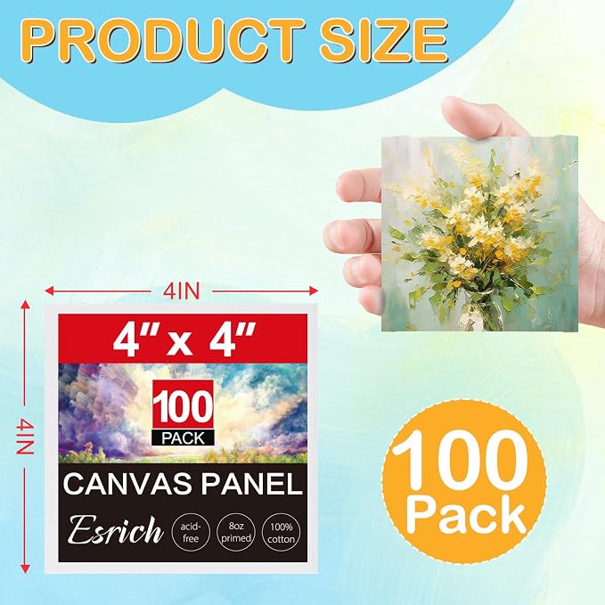 ESRICH Canvas Boards for Painting, 100 Pack Canvases for Painting 4x4 100% - Image 2
